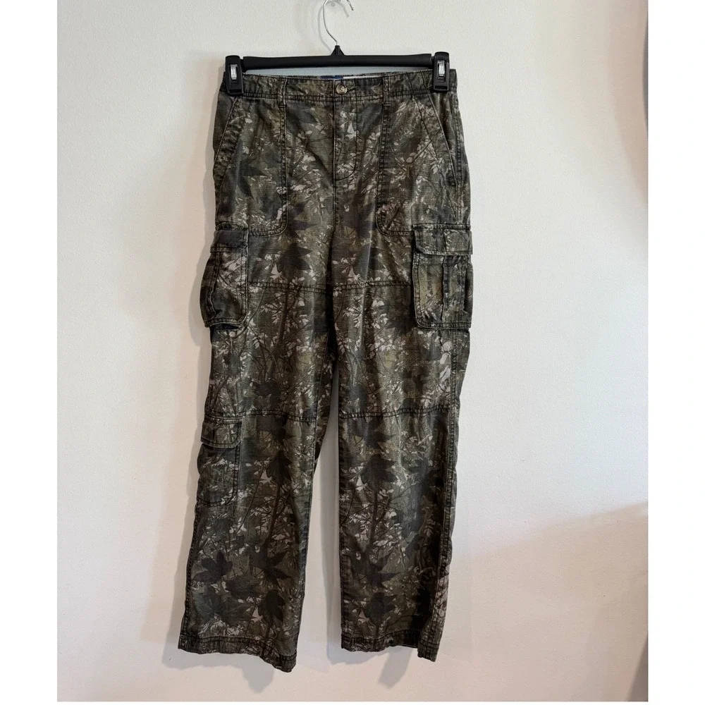 Old Navy Baggy‎ Cargo Pants boys Size 14 Green Camouflage Multi-Pocket Utility